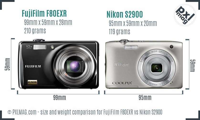 FujiFilm F80EXR vs Nikon S2900 size comparison
