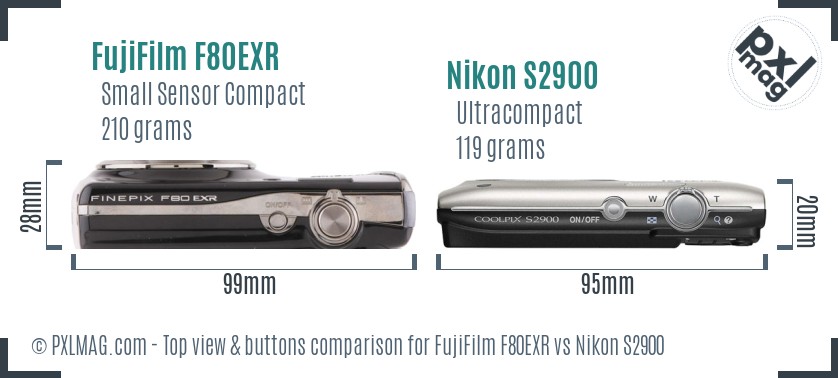 FujiFilm F80EXR vs Nikon S2900 top view buttons comparison