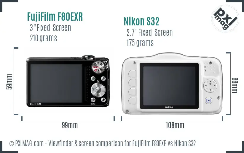 FujiFilm F80EXR vs Nikon S32 Screen and Viewfinder comparison