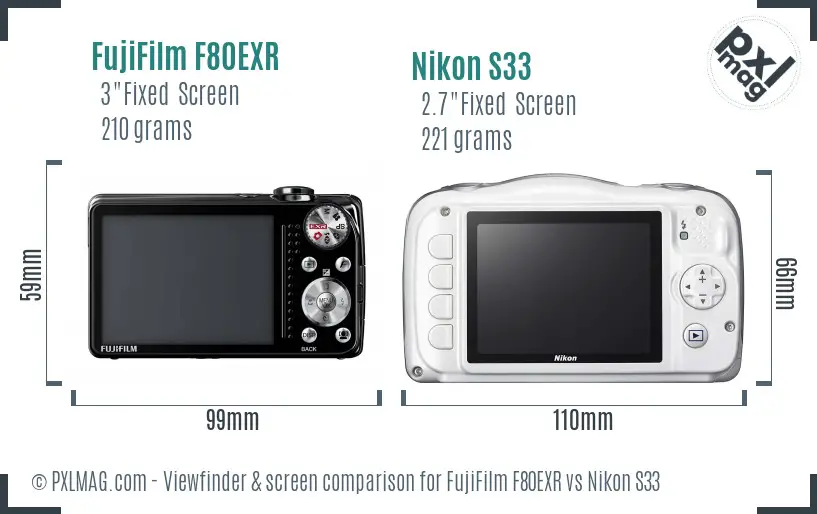 FujiFilm F80EXR vs Nikon S33 Screen and Viewfinder comparison