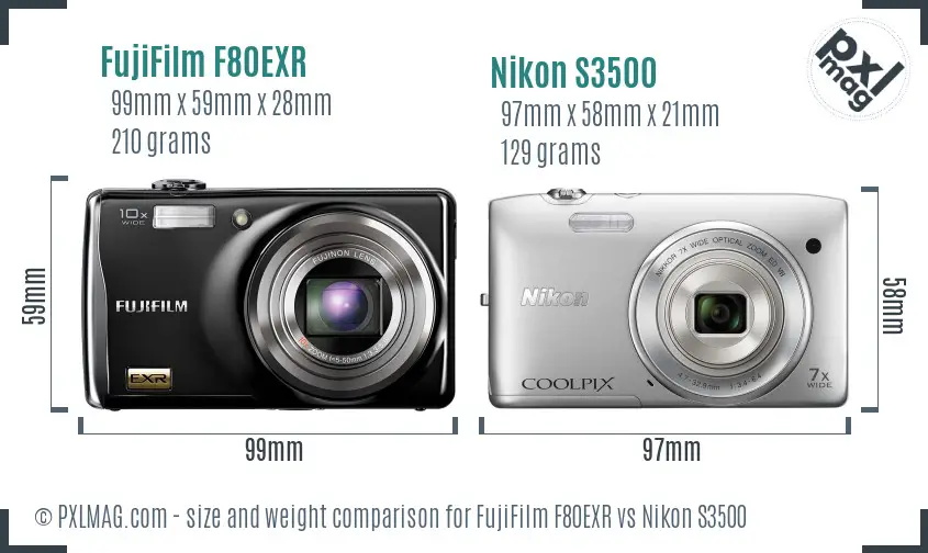 FujiFilm F80EXR vs Nikon S3500 size comparison FujiFilm F80EXR vs Nikon S3500 size comparison