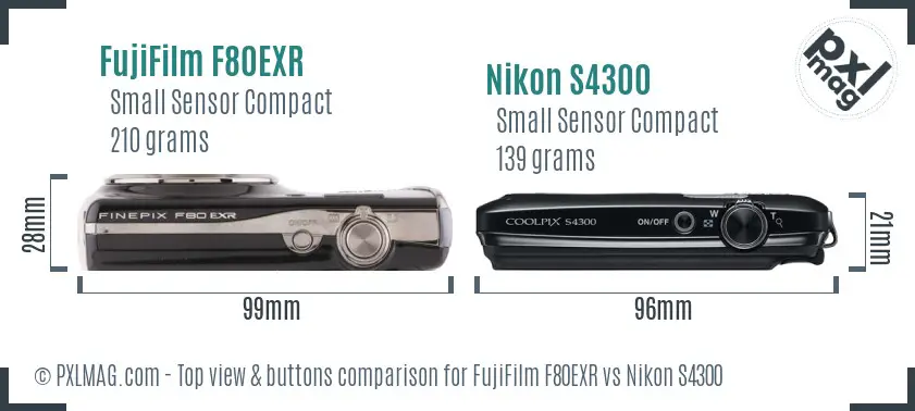 FujiFilm F80EXR vs Nikon S4300 top view buttons comparison