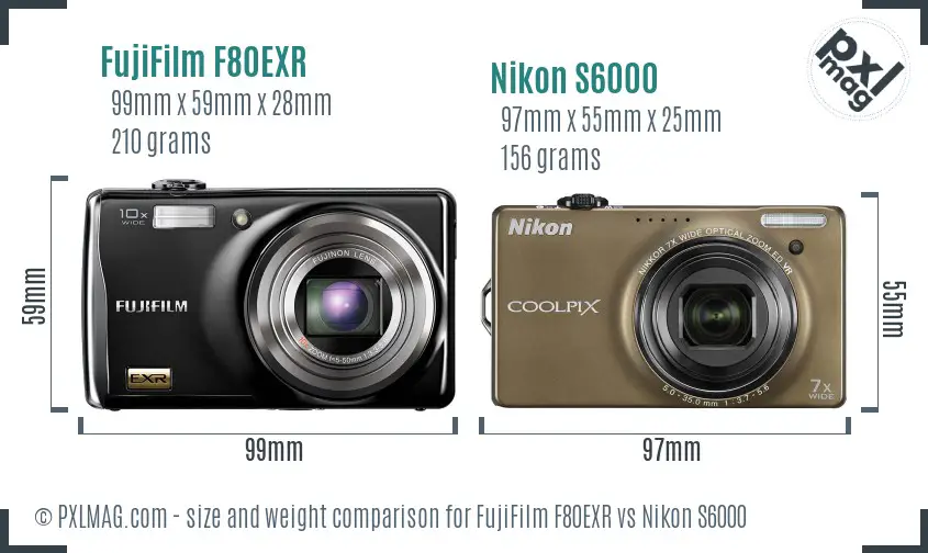 FujiFilm F80EXR vs Nikon S6000 size comparison FujiFilm F80EXR vs Nikon S6000 size comparison