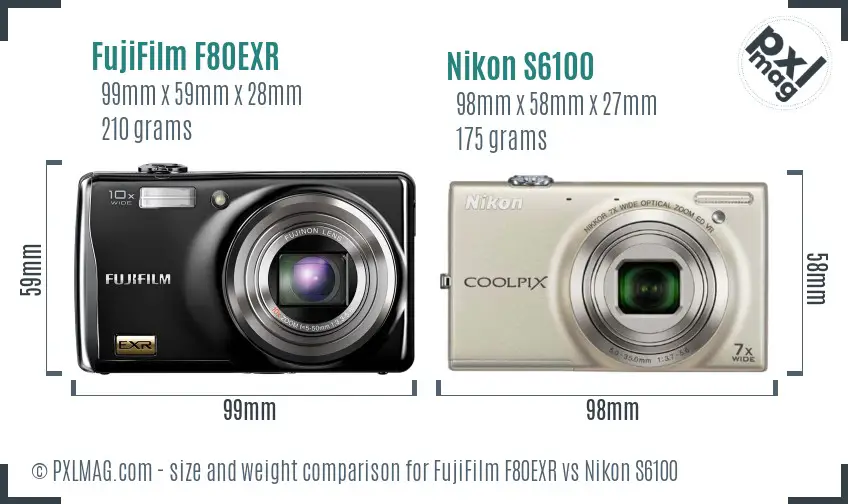 FujiFilm F80EXR vs Nikon S6100 size comparison