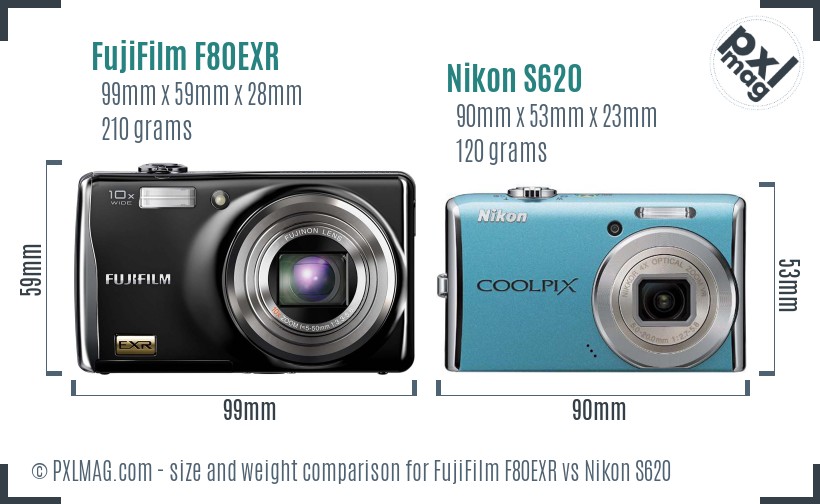 FujiFilm F80EXR vs Nikon S620 size comparison