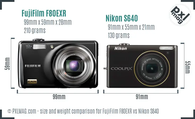 FujiFilm F80EXR vs Nikon S640 size comparison