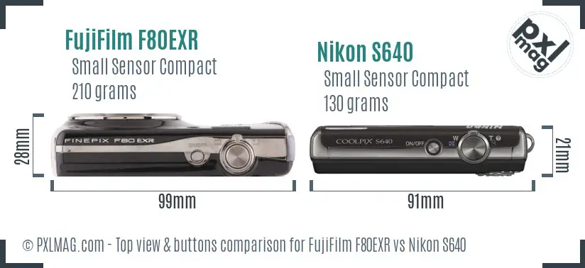 FujiFilm F80EXR vs Nikon S640 top view buttons comparison