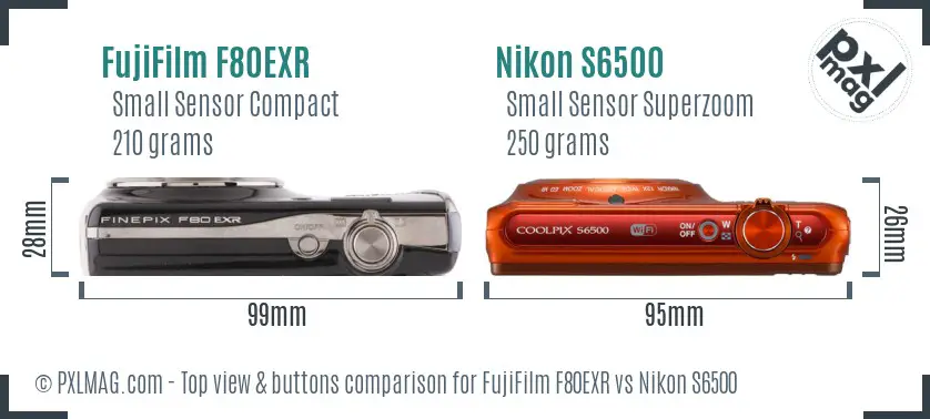 FujiFilm F80EXR vs Nikon S6500 top view buttons comparison