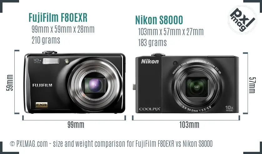 FujiFilm F80EXR vs Nikon S8000 size comparison FujiFilm F80EXR vs Nikon S8000 size comparison