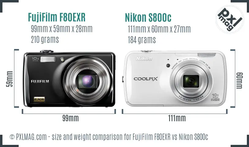FujiFilm F80EXR vs Nikon S800c size comparison