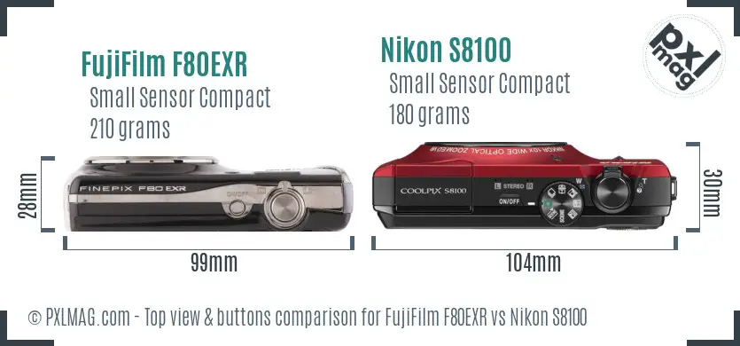 FujiFilm F80EXR vs Nikon S8100 top view buttons comparison