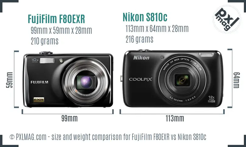 FujiFilm F80EXR vs Nikon S810c size comparison FujiFilm F80EXR vs Nikon S810c size comparison