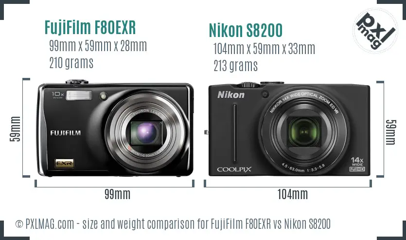 FujiFilm F80EXR vs Nikon S8200 size comparison FujiFilm F80EXR vs Nikon S8200 size comparison