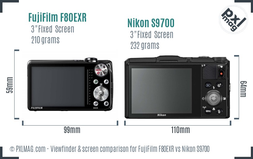 FujiFilm F80EXR vs Nikon S9700 Screen and Viewfinder comparison