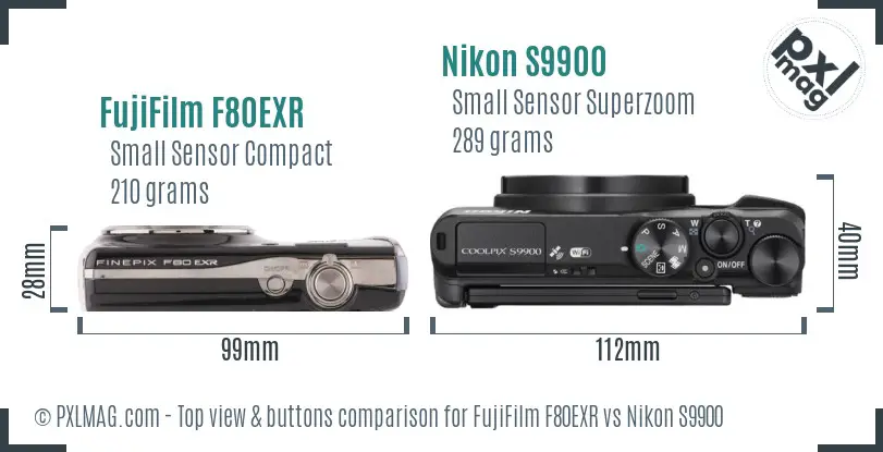 FujiFilm F80EXR vs Nikon S9900 top view buttons comparison