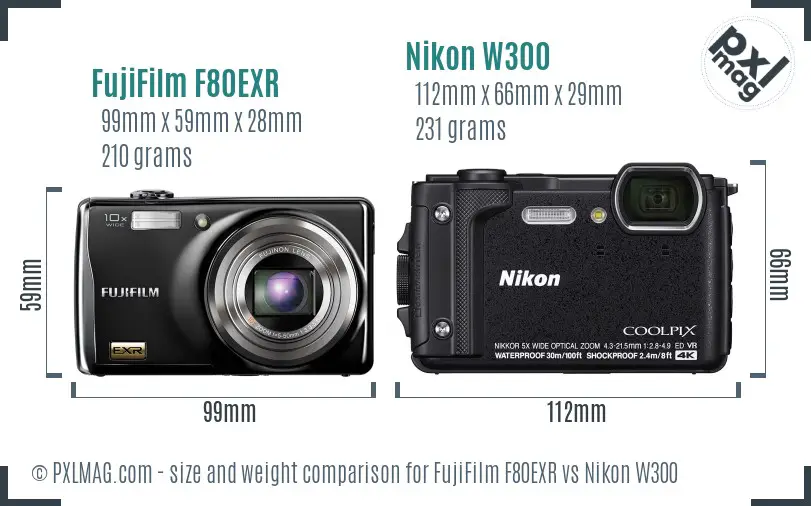 FujiFilm F80EXR vs Nikon W300 size comparison