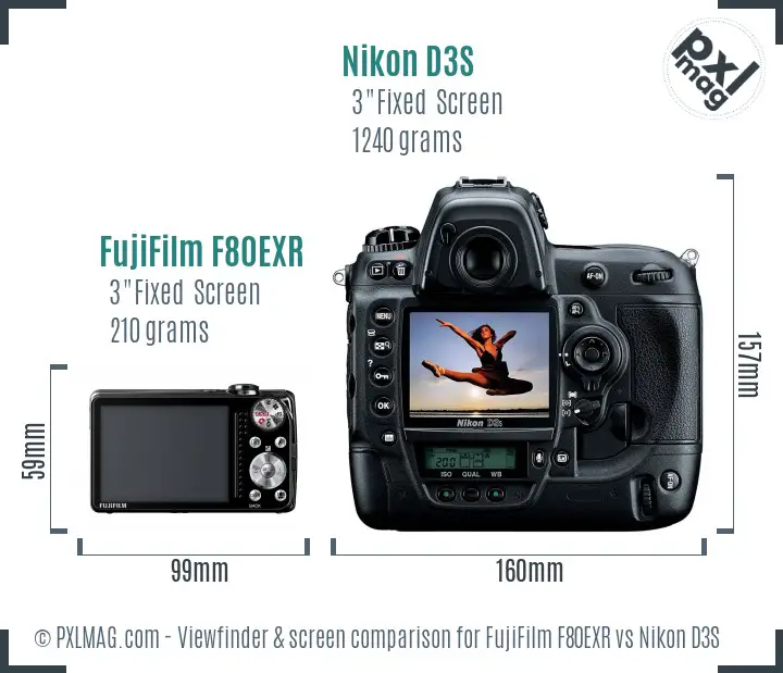 FujiFilm F80EXR vs Nikon D3S Screen and Viewfinder comparison FujiFilm F80EXR vs Nikon D3S Screen and Viewfinder comparison