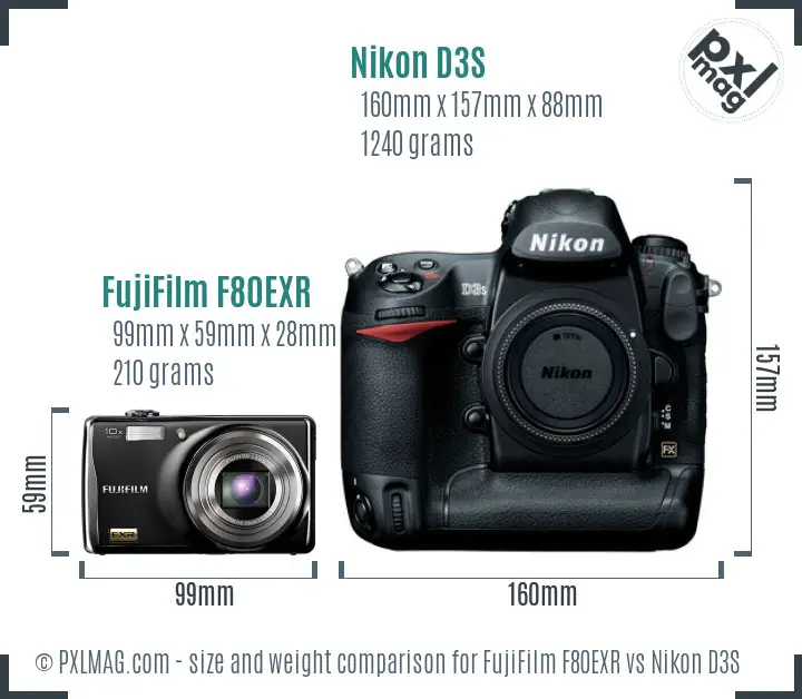 FujiFilm F80EXR vs Nikon D3S size comparison FujiFilm F80EXR vs Nikon D3S size comparison