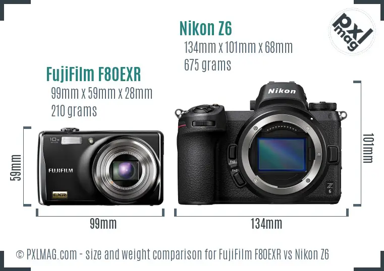 FujiFilm F80EXR vs Nikon Z6 size comparison