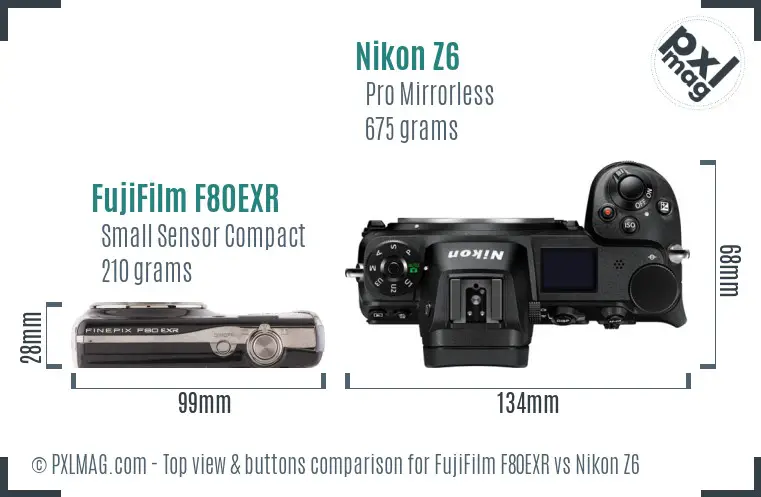 FujiFilm F80EXR vs Nikon Z6 top view buttons comparison