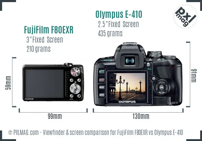FujiFilm F80EXR vs Olympus E-410 Screen and Viewfinder comparison