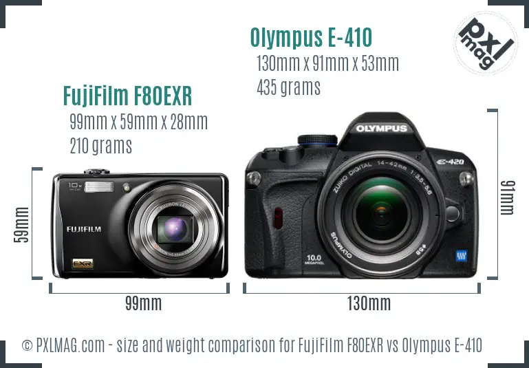 FujiFilm F80EXR vs Olympus E-410 size comparison