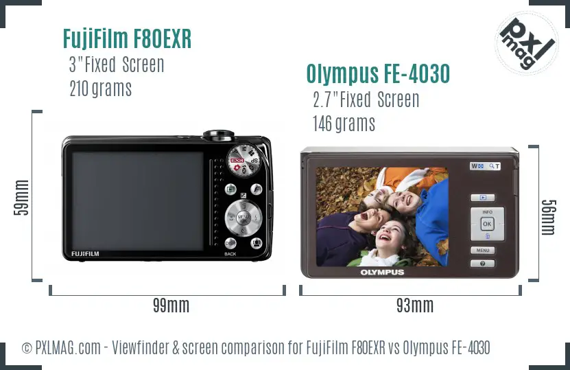 FujiFilm F80EXR vs Olympus FE-4030 Screen and Viewfinder comparison