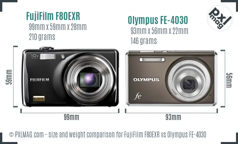 FujiFilm F80EXR vs Olympus FE-4030 size comparison