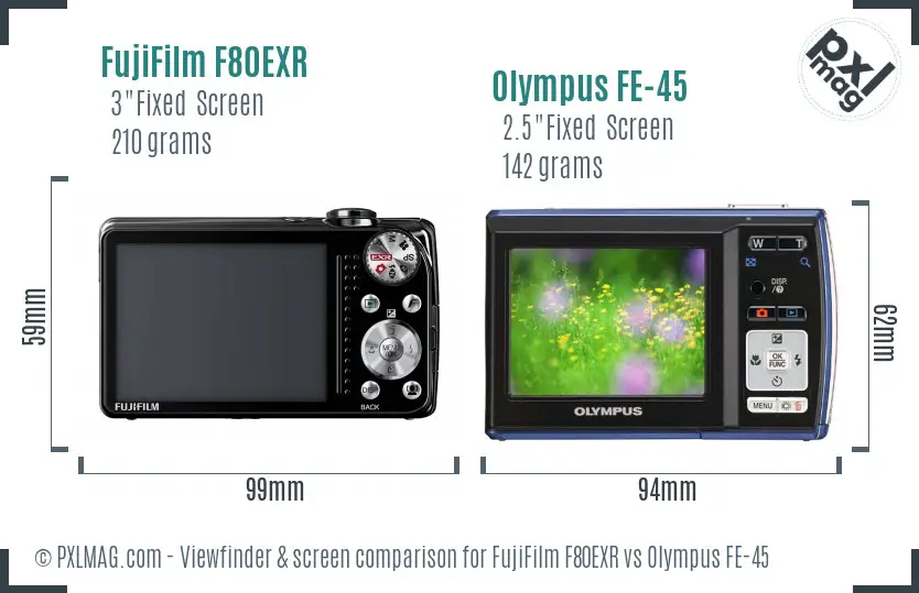 FujiFilm F80EXR vs Olympus FE-45 Screen and Viewfinder comparison