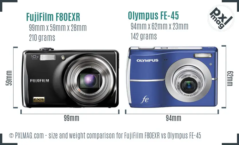 FujiFilm F80EXR vs Olympus FE-45 size comparison