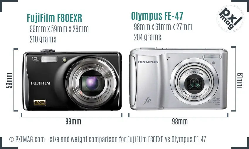 FujiFilm F80EXR vs Olympus FE-47 size comparison