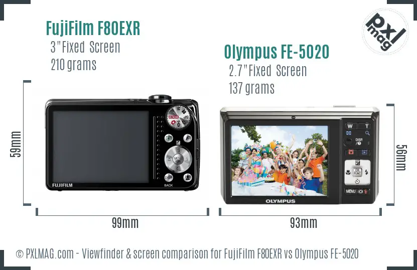 FujiFilm F80EXR vs Olympus FE-5020 Screen and Viewfinder comparison