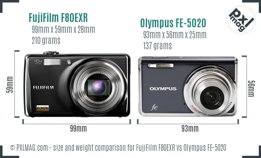 FujiFilm F80EXR vs Olympus FE-5020 size comparison