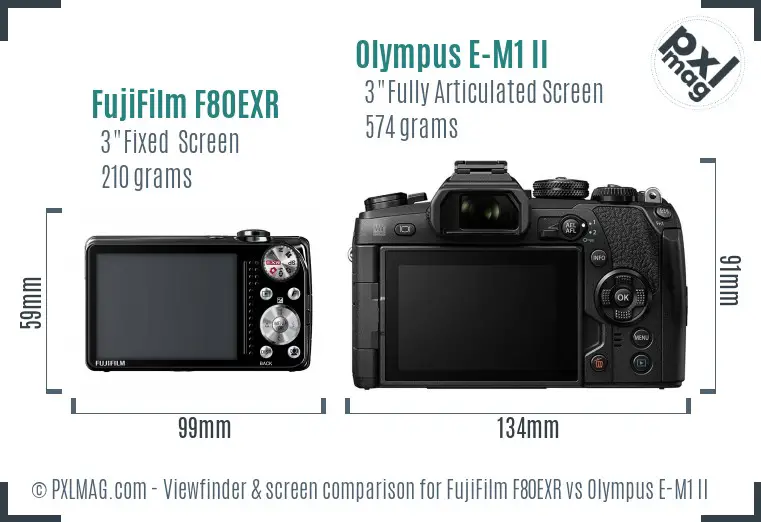 FujiFilm F80EXR vs Olympus E-M1 II Screen and Viewfinder comparison