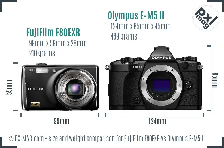 FujiFilm F80EXR vs Olympus E-M5 II size comparison
