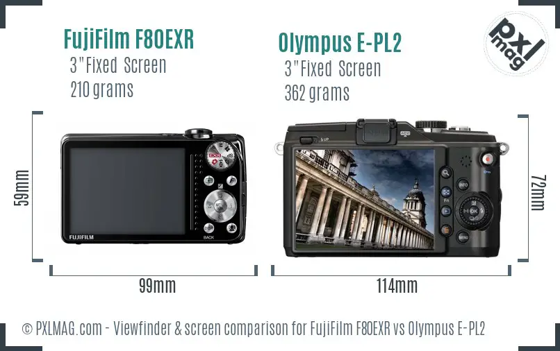 FujiFilm F80EXR vs Olympus E-PL2 Screen and Viewfinder comparison