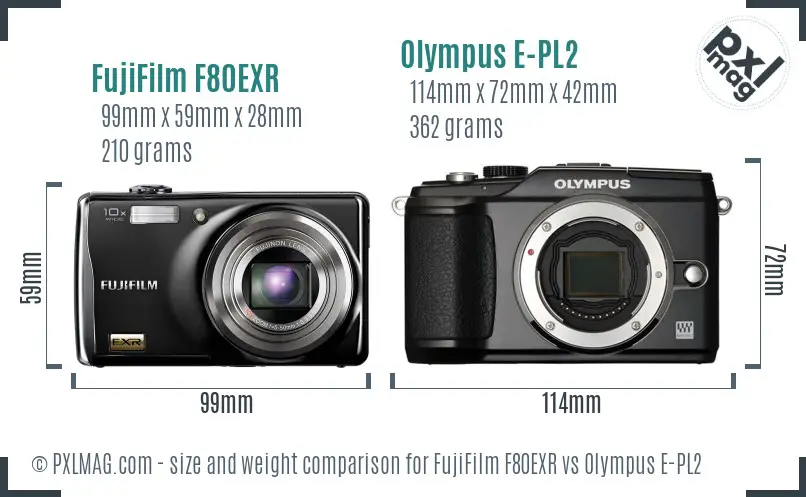 FujiFilm F80EXR vs Olympus E-PL2 size comparison