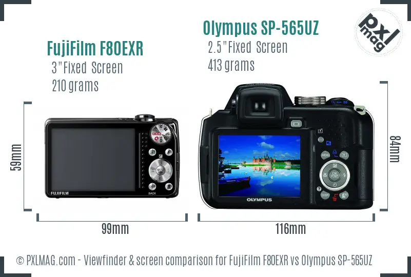 FujiFilm F80EXR vs Olympus SP-565UZ Screen and Viewfinder comparison