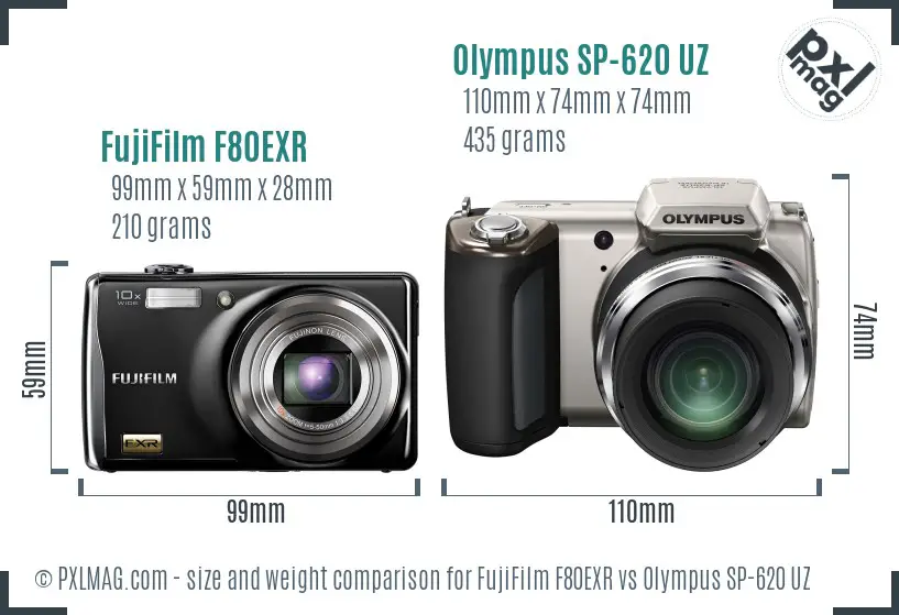 FujiFilm F80EXR vs Olympus SP-620 UZ size comparison