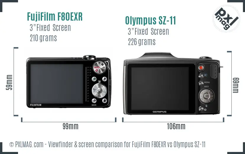 FujiFilm F80EXR vs Olympus SZ-11 Screen and Viewfinder comparison
