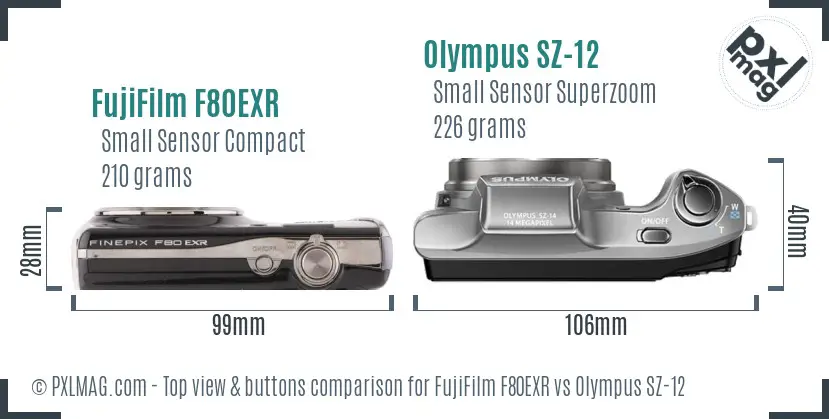 FujiFilm F80EXR vs Olympus SZ-12 top view buttons comparison