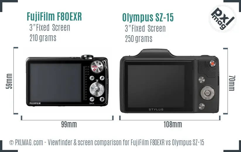 FujiFilm F80EXR vs Olympus SZ-15 Screen and Viewfinder comparison