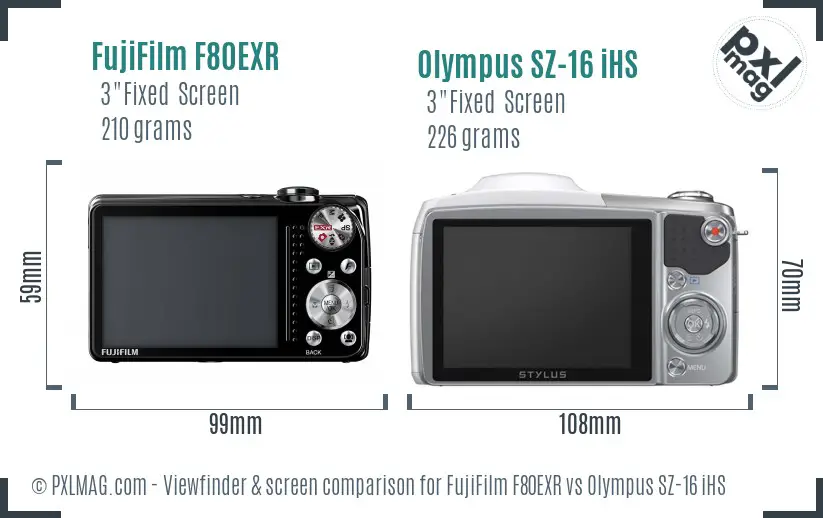 FujiFilm F80EXR vs Olympus SZ-16 iHS Screen and Viewfinder comparison