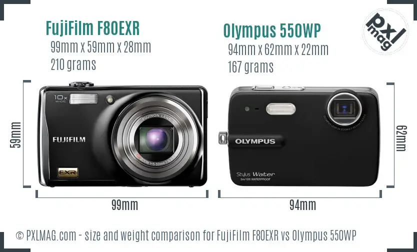 FujiFilm F80EXR vs Olympus 550WP size comparison