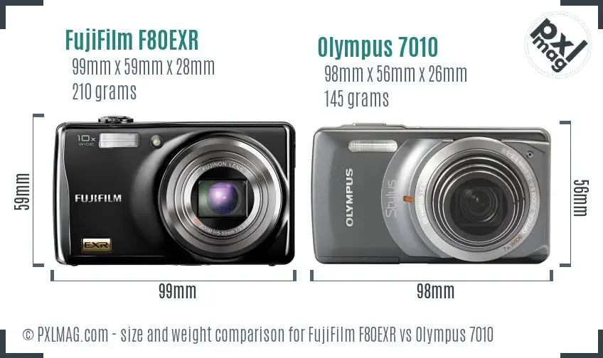 FujiFilm F80EXR vs Olympus 7010 size comparison