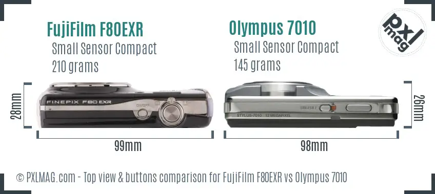 FujiFilm F80EXR vs Olympus 7010 top view buttons comparison