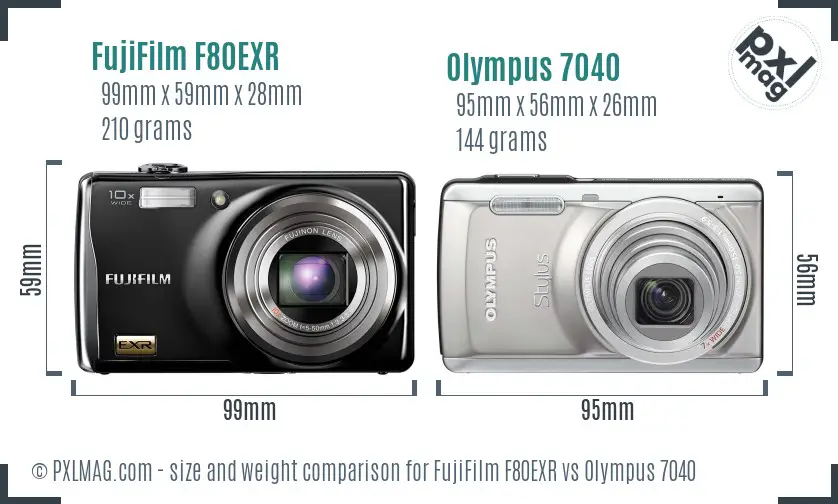 FujiFilm F80EXR vs Olympus 7040 size comparison FujiFilm F80EXR vs Olympus 7040 size comparison