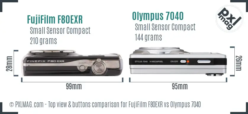 FujiFilm F80EXR vs Olympus 7040 top view buttons comparison