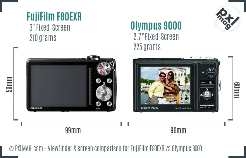FujiFilm F80EXR vs Olympus 9000 Screen and Viewfinder comparison