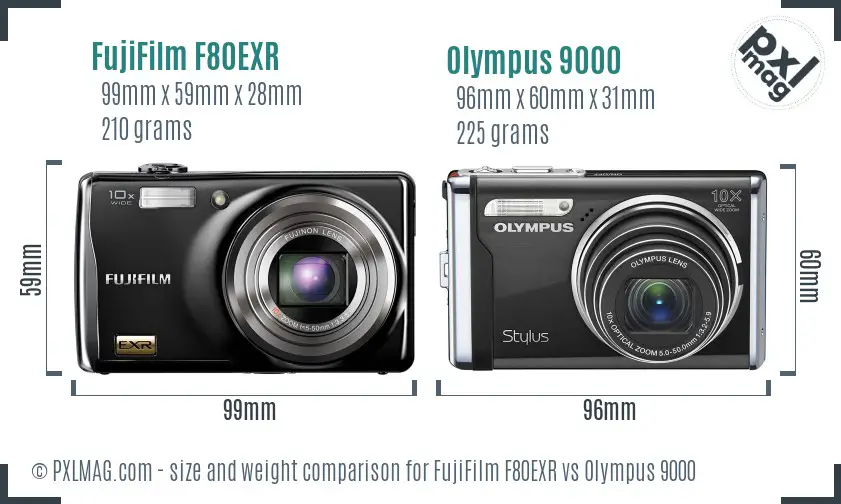 FujiFilm F80EXR vs Olympus 9000 size comparison